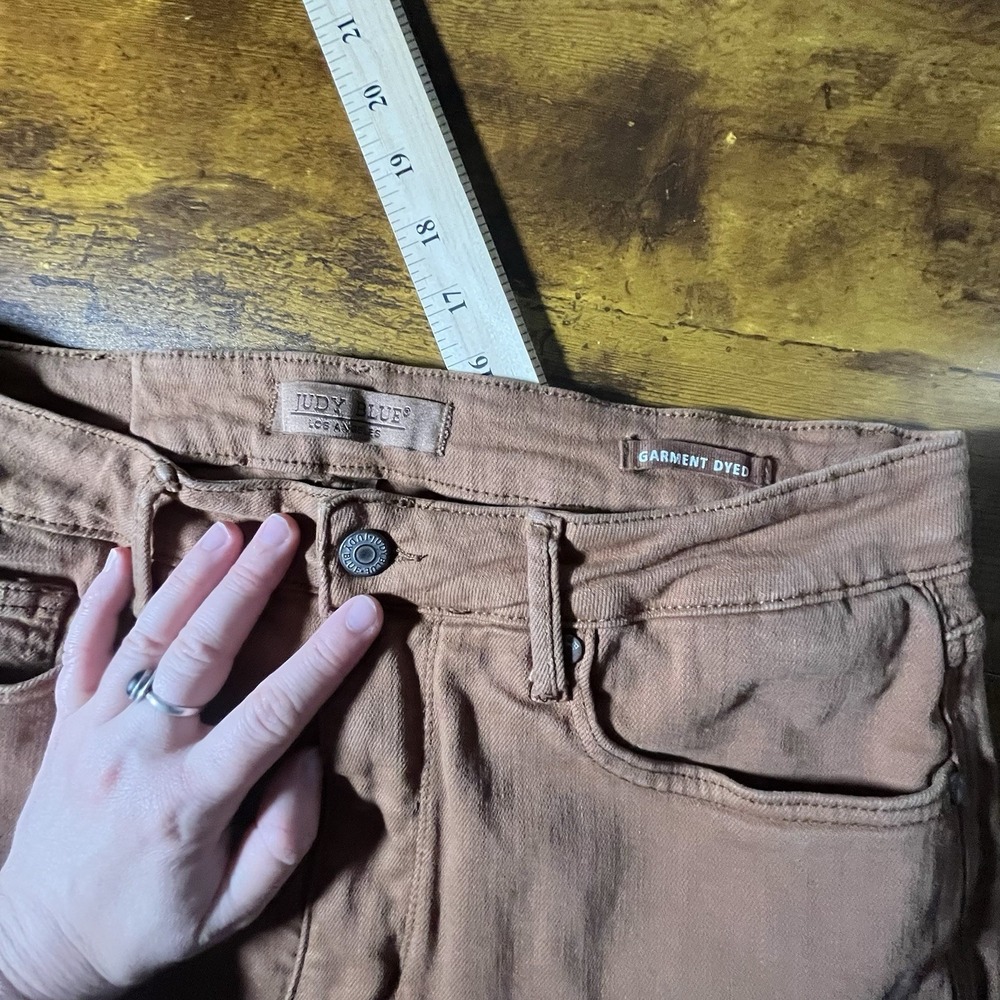 Judy Blue Brown Garment Dyed High Rise Flare Raw Hem Jeans Size 14W - Picture 10 of 11